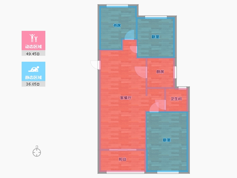 河南省-郑州市-美盛中华城C户型98m²-78.00-户型库-动静分区