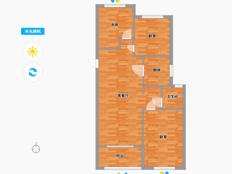 河南省-郑州市-美盛中华城C户型98m²-78.00-户型库-采光通风