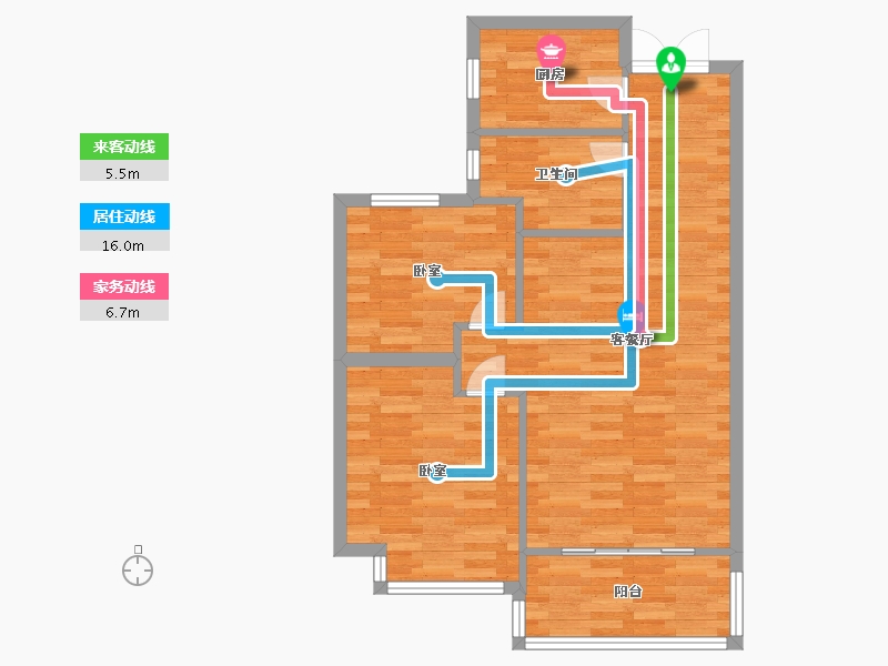 河南省-郑州市-亚星上湖嘉园87㎡户型-70.07-户型库-动静线