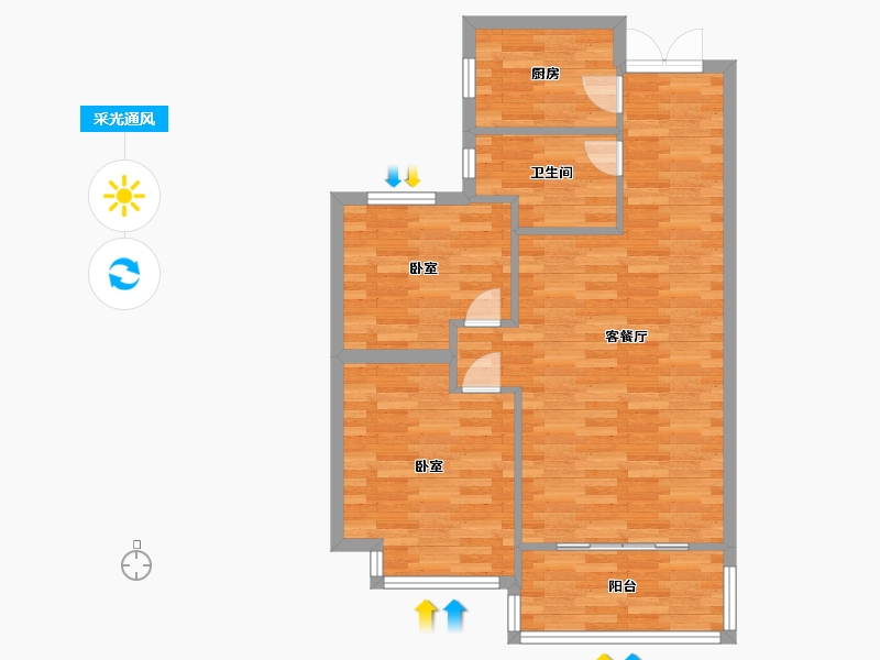 河南省-郑州市-亚星上湖嘉园87㎡户型-70.07-户型库-采光通风