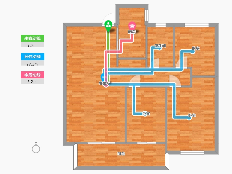 河南省-郑州市-龙吟世家3E户型111m²-90.37-户型库-动静线