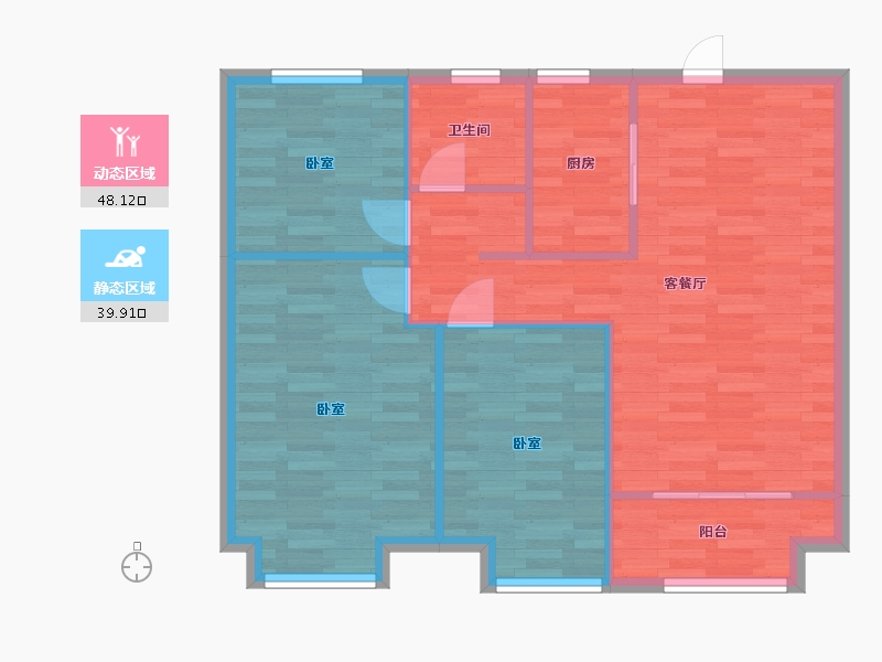 河南省-郑州市-中昂博雅B2户型99m²-80.48-户型库-动静分区