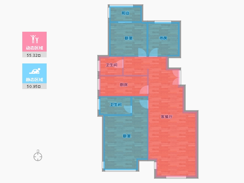 河南省-郑州市-康桥林语镇Y-C1户型122m²-97.10-户型库-动静分区