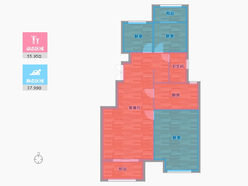 河南省-郑州市-康桥林语镇Y-C2户型106m²-85.59-户型库-动静分区