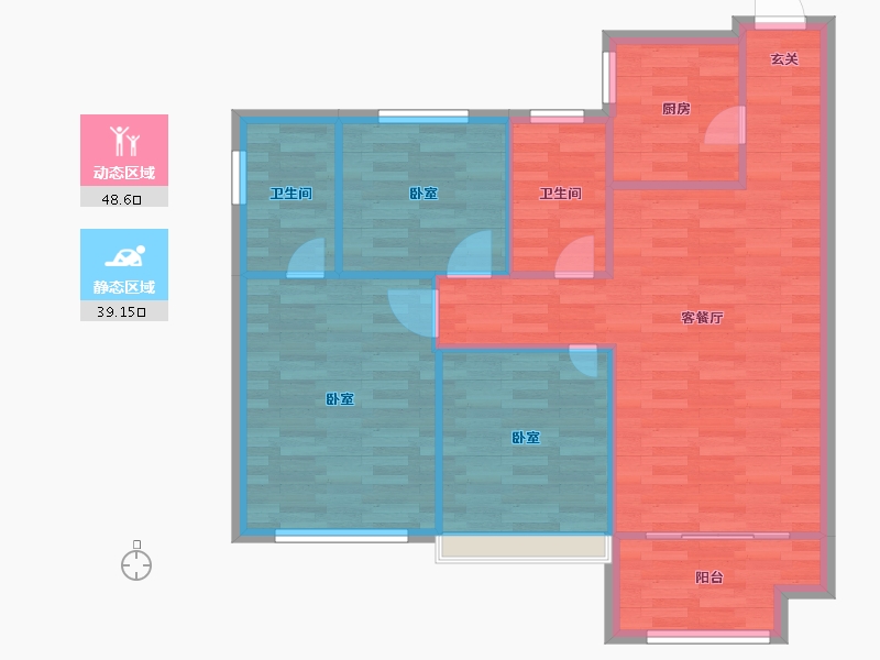 河南省-郑州市-万力溱府河畔3号楼,5号楼,6号楼建面100m²-79.99-户型库-动静分区