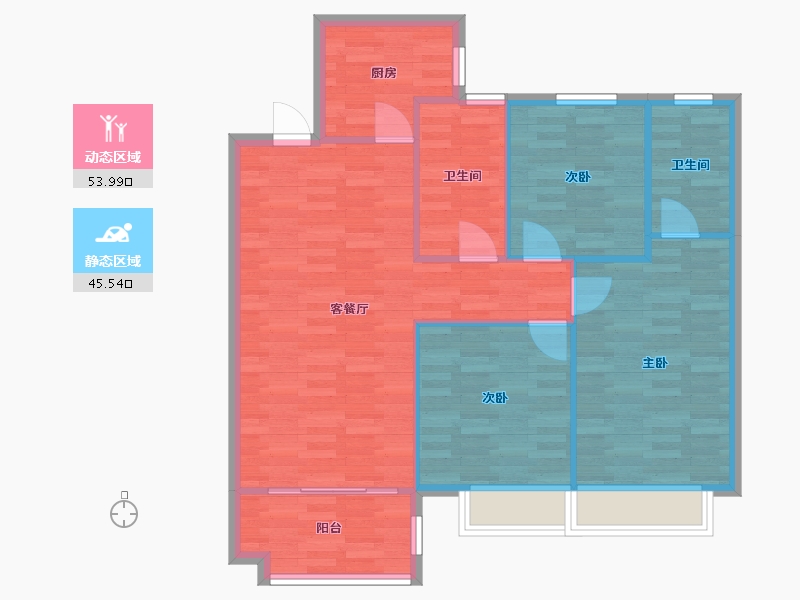 河南省-郑州市-保利海德公园114m²-91.20-户型库-动静分区