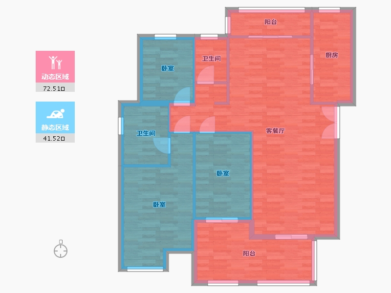 河南省-郑州市-五云山小镇C1户型130m²-104.01-户型库-动静分区