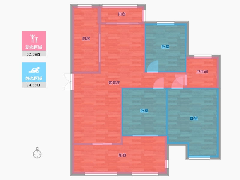 河南省-郑州市-五云山小镇B1户型110m²-88.75-户型库-动静分区