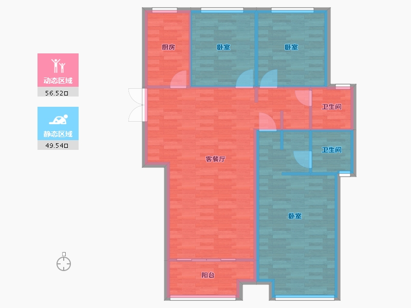 河南省-郑州市-嘉韵公园里C户型120m²-96.56-户型库-动静分区