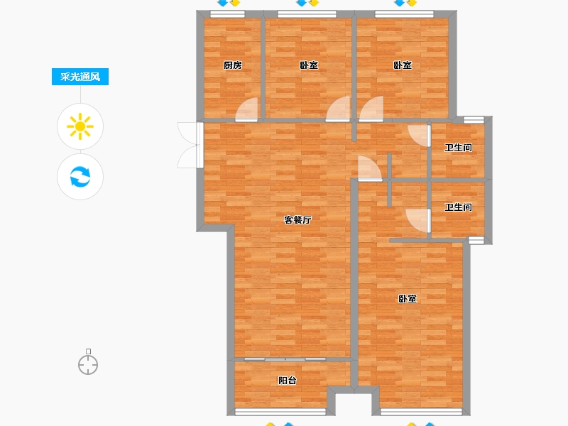 河南省-郑州市-嘉韵公园里C户型120m²-96.56-户型库-采光通风