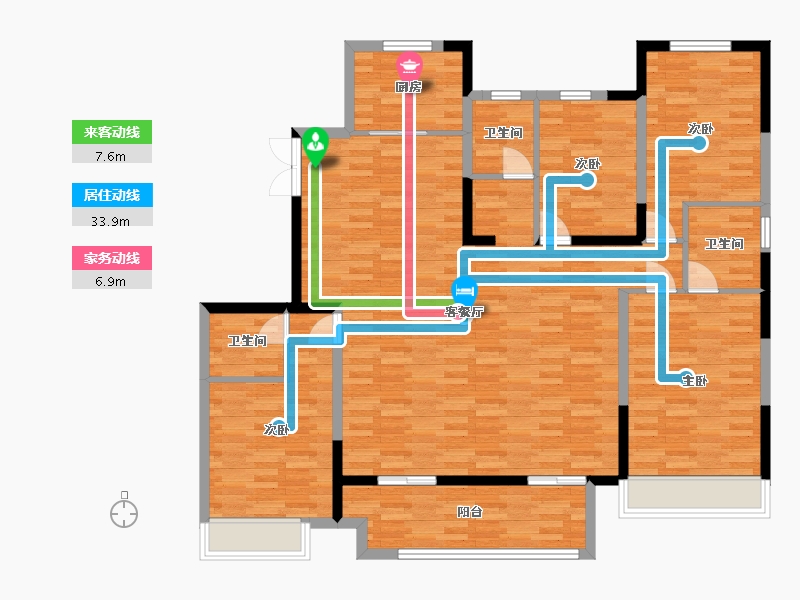 河南省-郑州市-英地运河上苑D2户型173m²-138.01-户型库-动静线