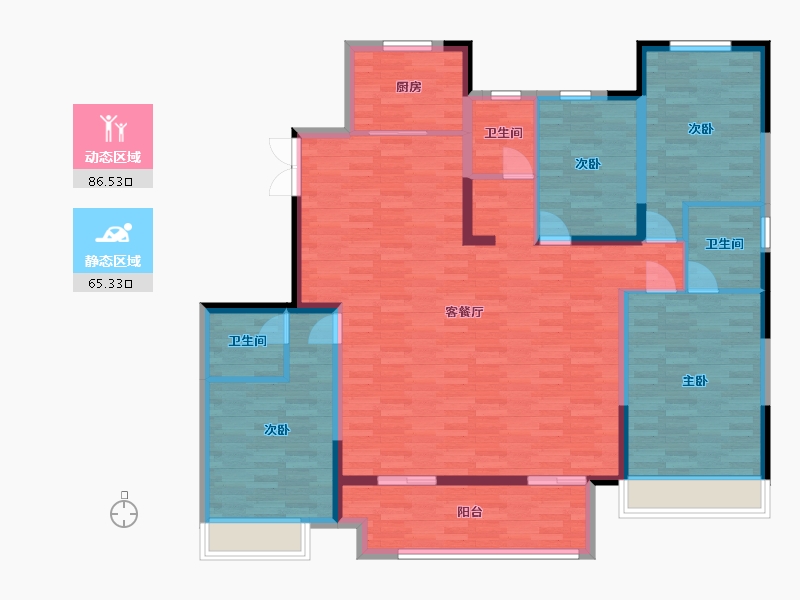 河南省-郑州市-英地运河上苑D2户型173m²-138.01-户型库-动静分区