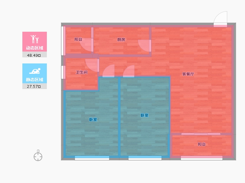 河南省-郑州市-郑西玲珑郡B户型86m²-69.00-户型库-动静分区