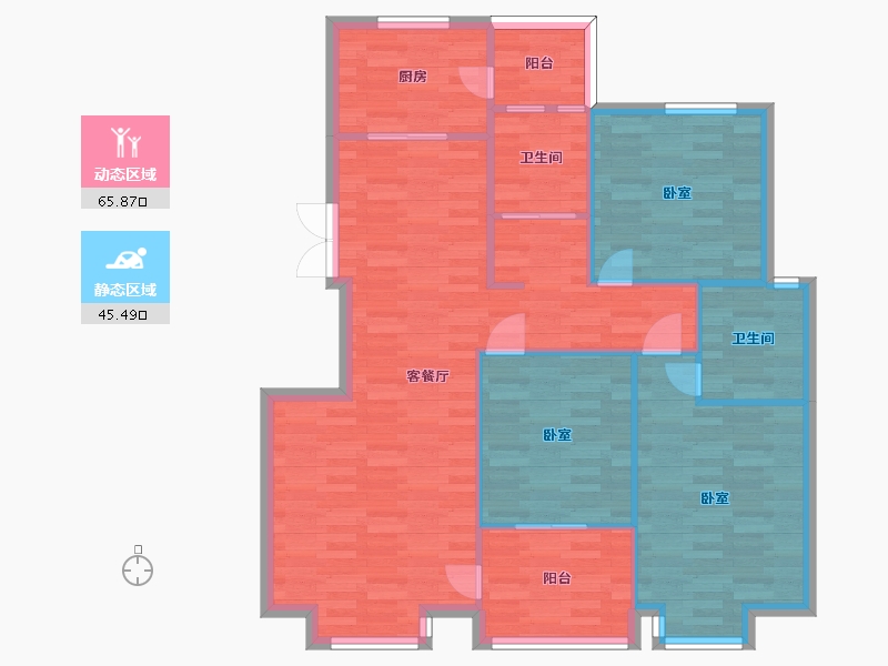 河南省-郑州市-磊鑫尚东郡C127m²-101.98-户型库-动静分区