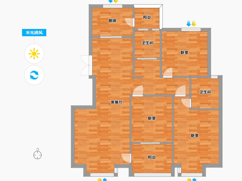 河南省-郑州市-磊鑫尚东郡C127m²-101.98-户型库-采光通风