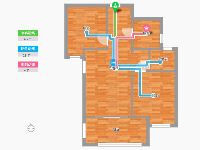 河南省-郑州市-浩创城D2户型76m²-62.44-户型库-动静线