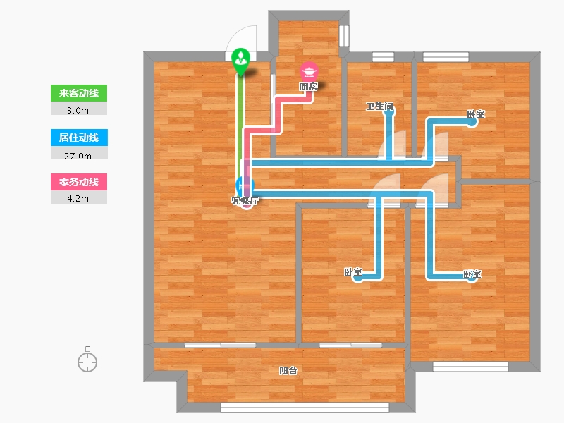 河南省-郑州市-浩创城B2`户型88m²-70.53-户型库-动静线