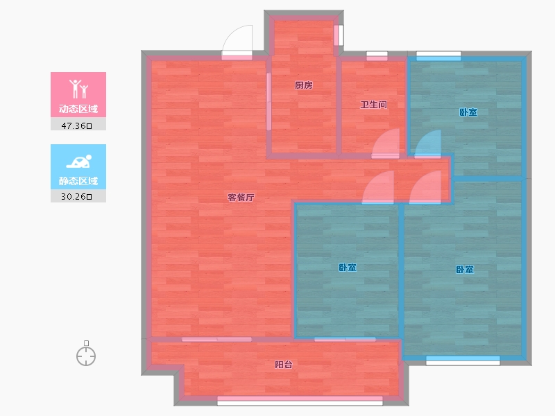 河南省-郑州市-浩创城B2`户型88m²-70.53-户型库-动静分区