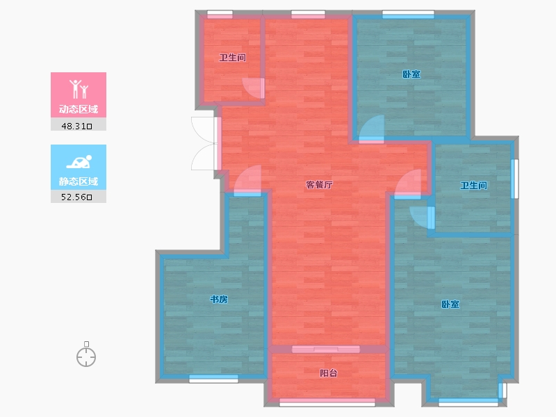 河南省-郑州市-磊鑫尚东郡A2户型112m²-90.04-户型库-动静分区