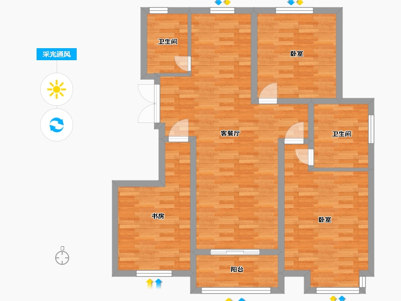 河南省-郑州市-磊鑫尚东郡A2户型112m²-90.04-户型库-采光通风