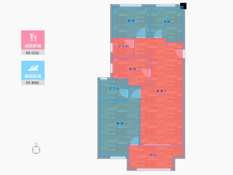 河南省-郑州市-浩创城B3`户型97m²-78.01-户型库-动静分区