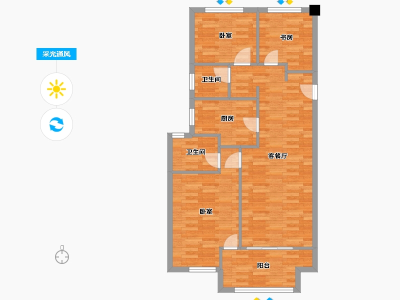 河南省-郑州市-浩创城B3`户型97m²-78.01-户型库-采光通风