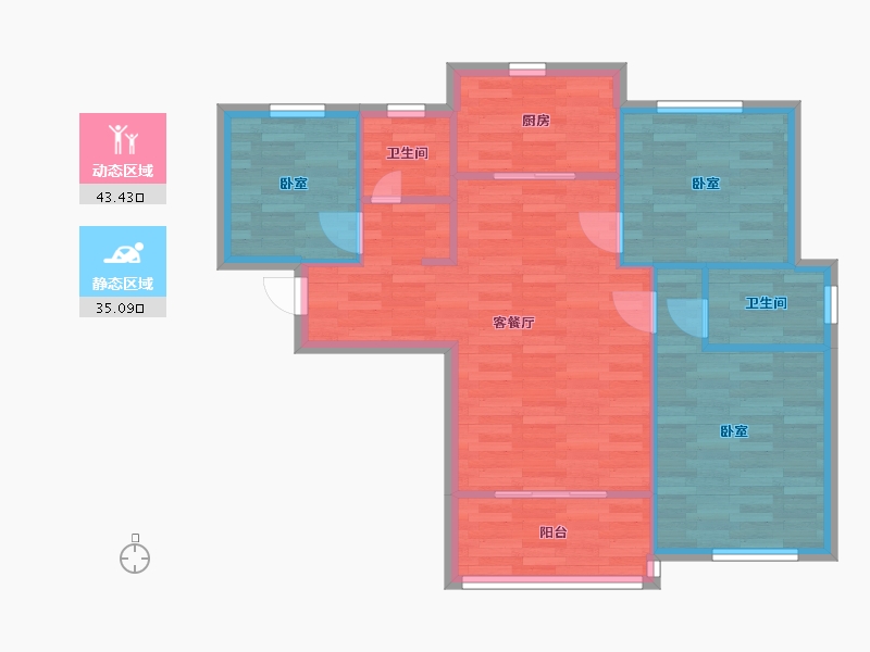 河南省-郑州市-浩创城D1户型89m²-71.01-户型库-动静分区