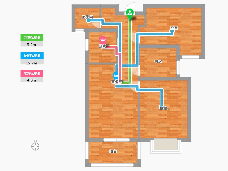 河南省-郑州市-华南城紫荆名都B2户型89m²-71.75-户型库-动静线