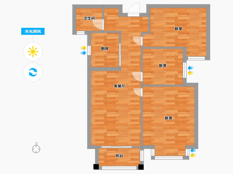 河南省-郑州市-华南城紫荆名都B1户型89m²-71.83-户型库-采光通风