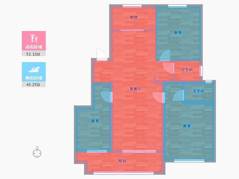 河南省-郑州市-浩创城C`户型107m²-85.33-户型库-动静分区