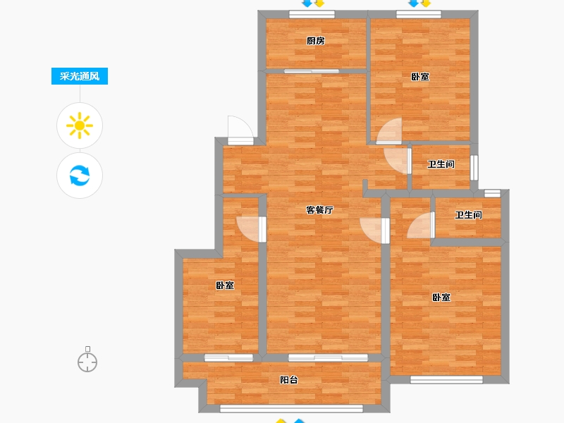 河南省-郑州市-浩创城C`户型107m²-85.33-户型库-采光通风