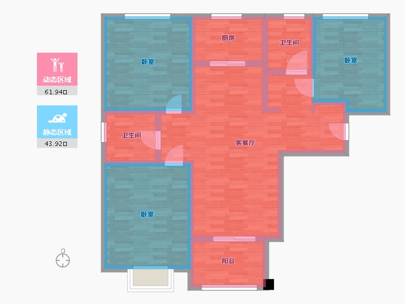 河南省-郑州市-华南城紫荆名都A1-2户型118m²-93.93-户型库-动静分区