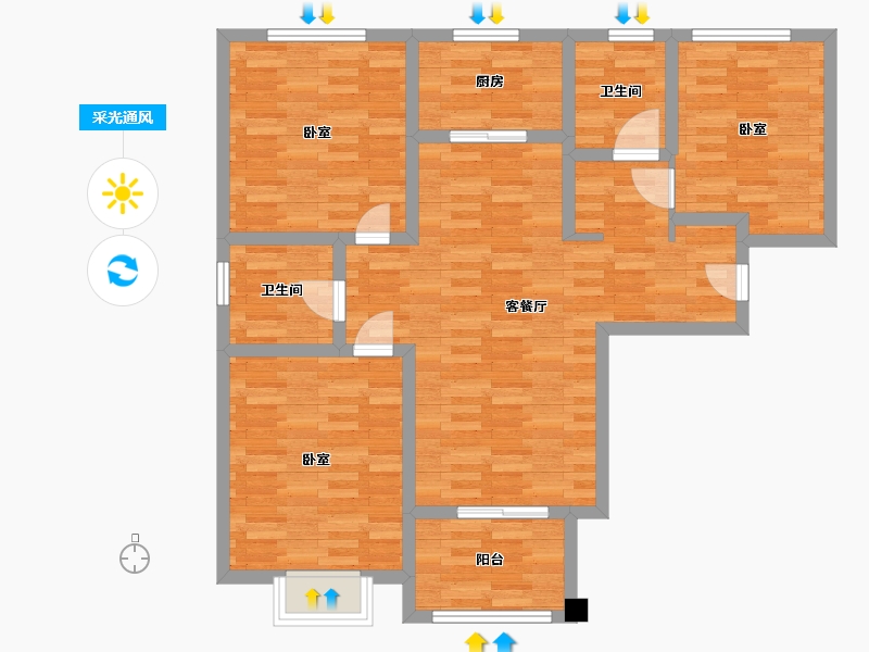 河南省-郑州市-华南城紫荆名都A1-2户型118m²-93.93-户型库-采光通风