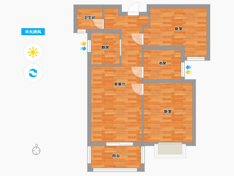 河南省-郑州市-华南城紫荆名都B2户型89m²-71.75-户型库-采光通风