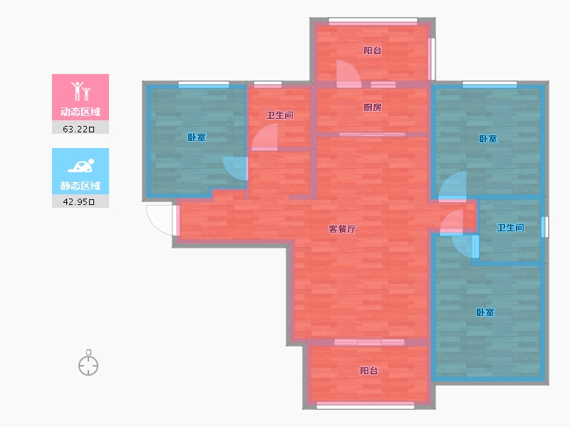 河南省-郑州市-华南城紫荆名都A2户型119m²-94.75-户型库-动静分区