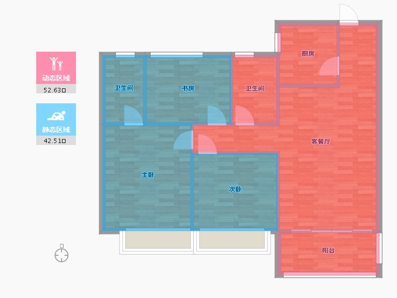 河南省-郑州市-亚星福邸109㎡户型-87.00-户型库-动静分区