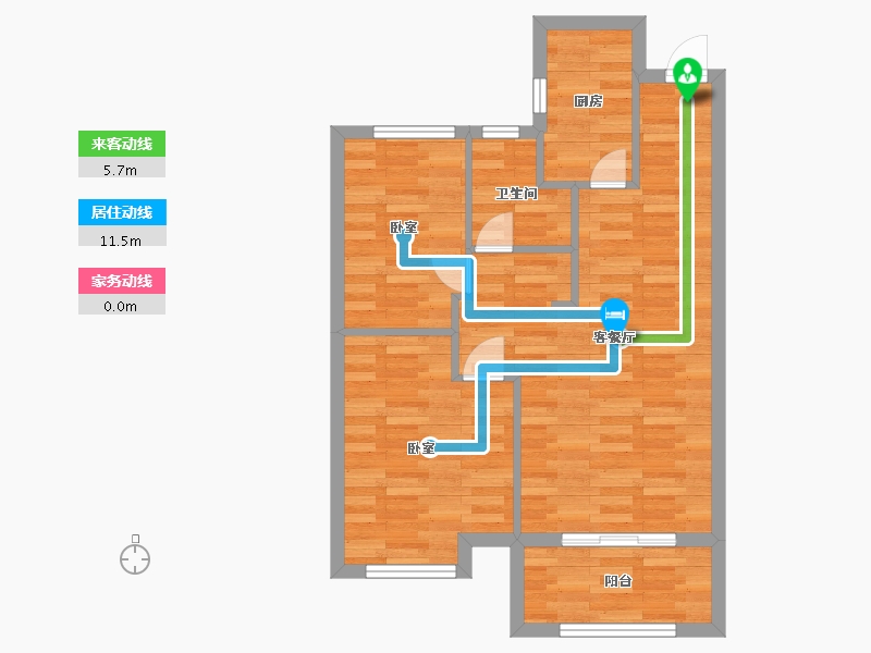 河南省-郑州市-和昌都汇广场A1户型78m²-62.51-户型库-动静线