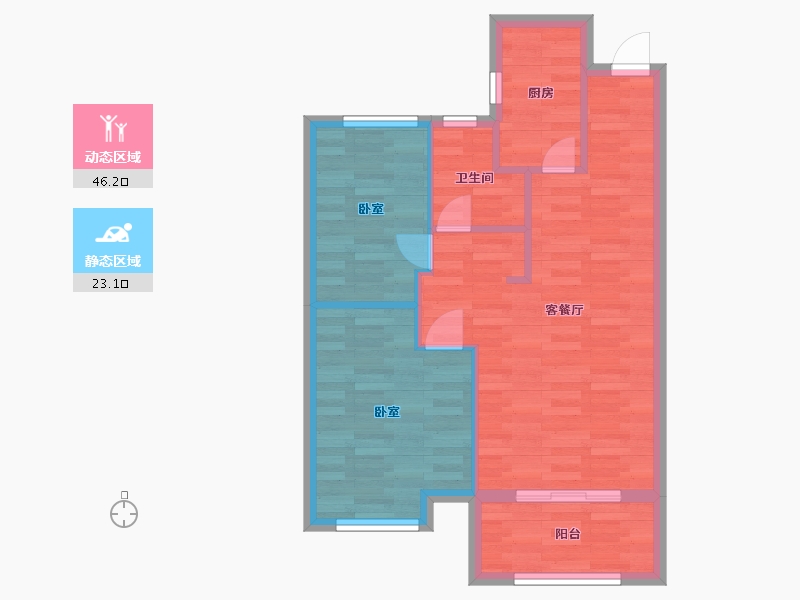 河南省-郑州市-和昌都汇广场A1户型78m²-62.51-户型库-动静分区