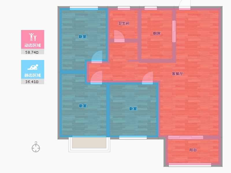 河南省-郑州市-正商公主湖D2户型105m²-84.00-户型库-动静分区