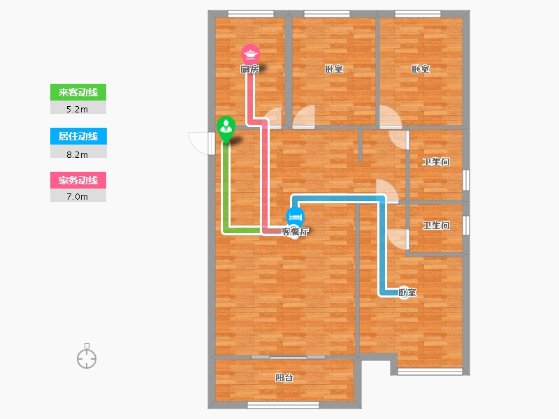 河南省-郑州市-正商公主湖F户型130m²-104.00-户型库-动静线