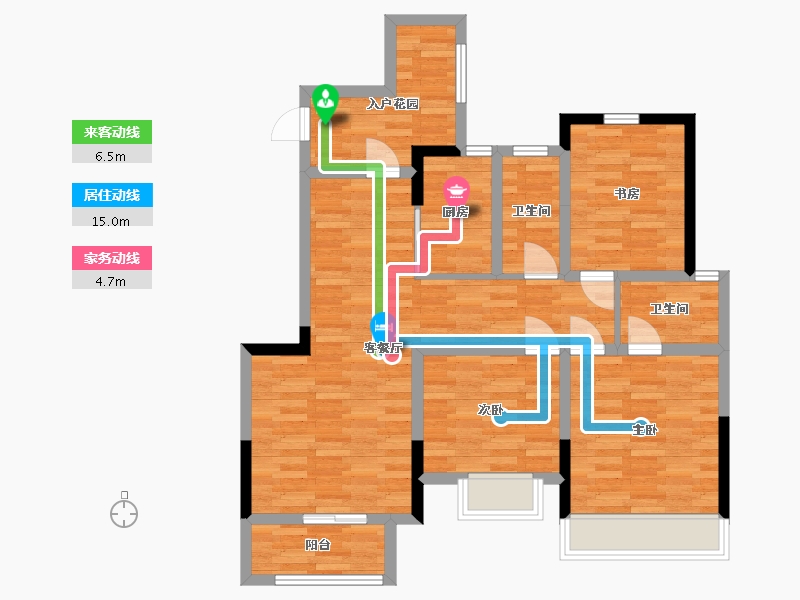 河南省-郑州市-浩创梧桐花语D户型105m²-85.79-户型库-动静线