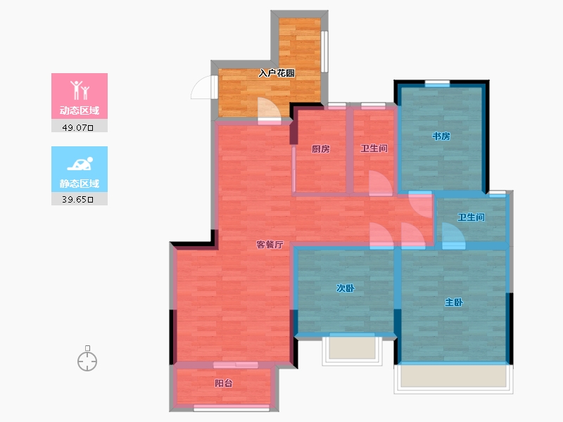 河南省-郑州市-浩创梧桐花语D户型105m²-85.79-户型库-动静分区