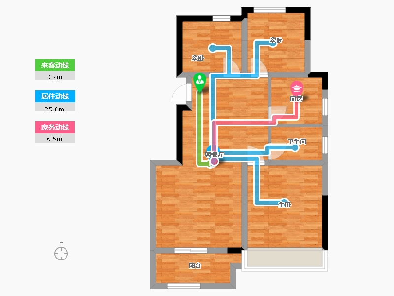 河南省-郑州市-浩创梧桐花语G户型88m²-70.29-户型库-动静线