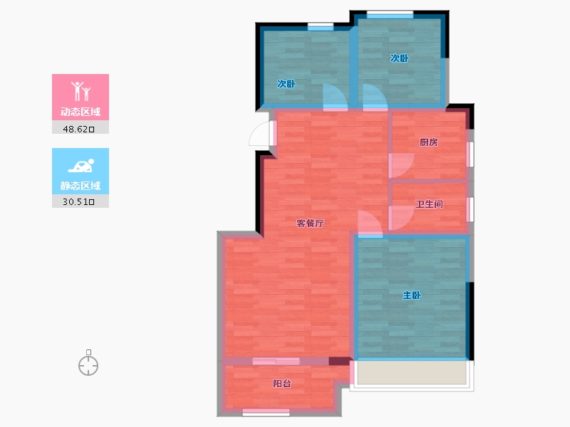 河南省-郑州市-浩创梧桐花语G户型88m²-70.29-户型库-动静分区