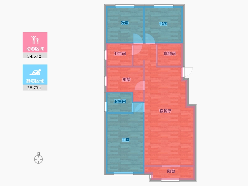 河南省-郑州市-浩创梧桐花语A户型108m²-85.00-户型库-动静分区