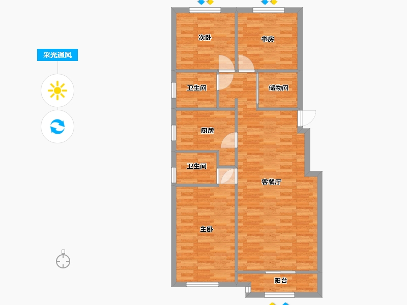 河南省-郑州市-浩创梧桐花语A户型108m²-85.00-户型库-采光通风