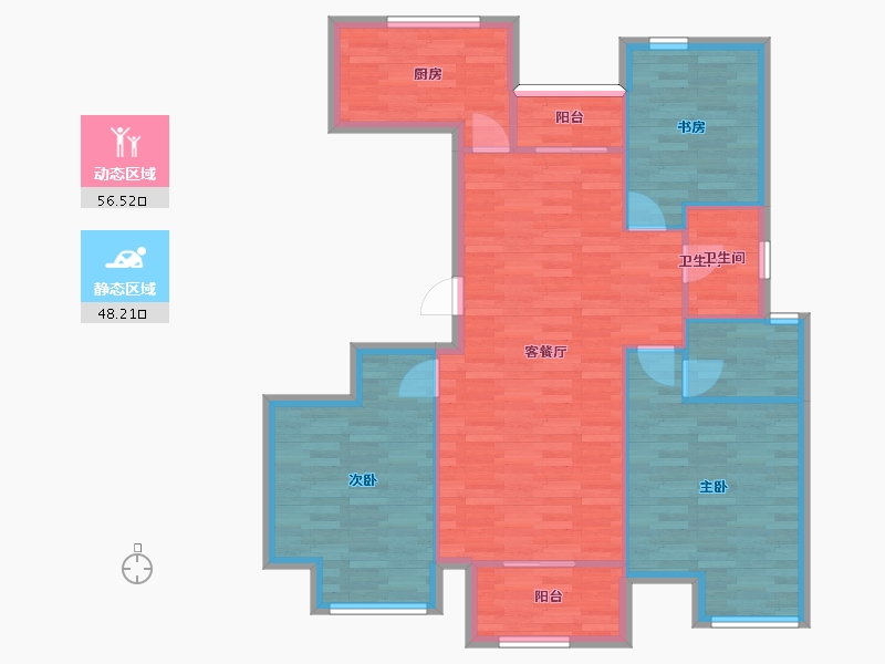 河南省-郑州市-浩创梧桐花语，B户型118m²-95.13-户型库-动静分区