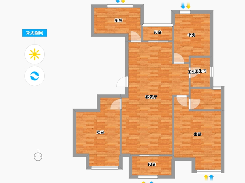 河南省-郑州市-浩创梧桐花语，B户型118m²-95.13-户型库-采光通风