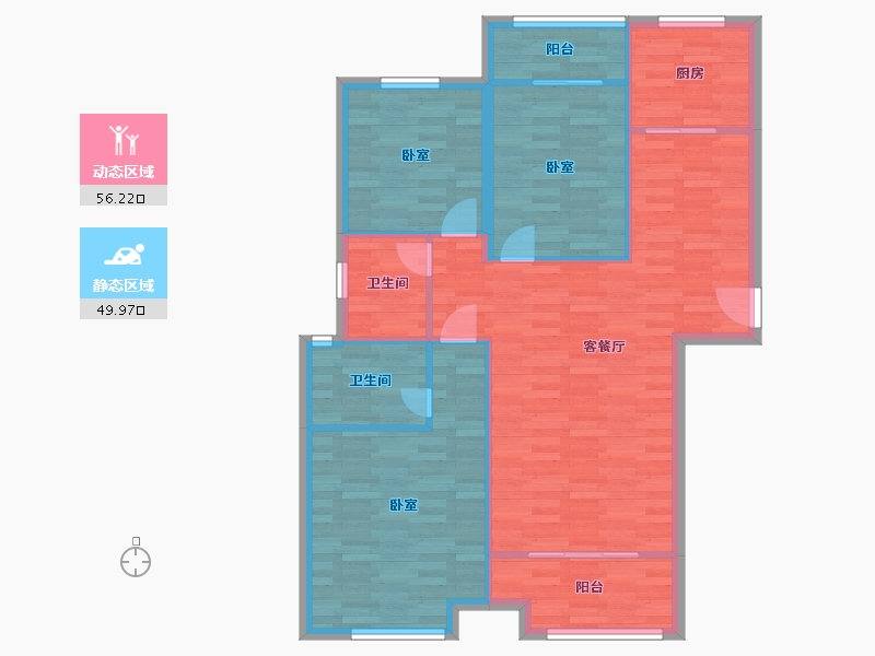 河南省-郑州市-大发融悦四季B户型120m²-96.82-户型库-动静分区