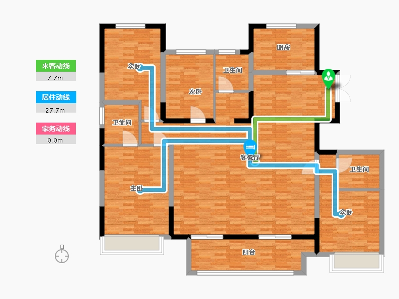 河南省-郑州市-英地运河上苑D1户型172m²-139.59-户型库-动静线